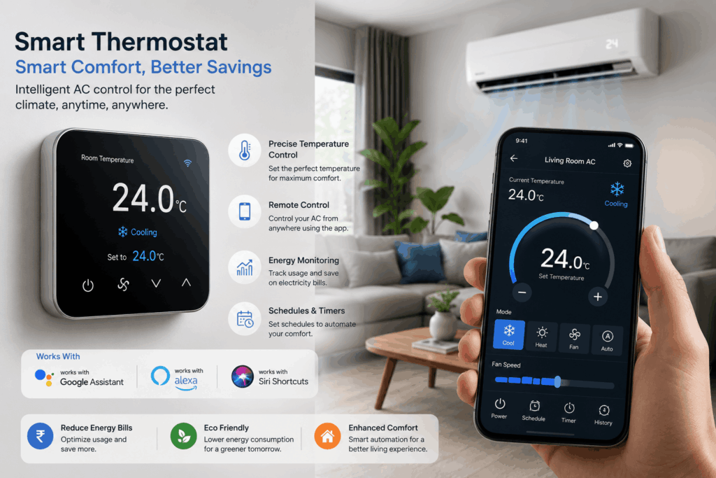 Smart Home Technology Smart thermostat reducing electricity usage