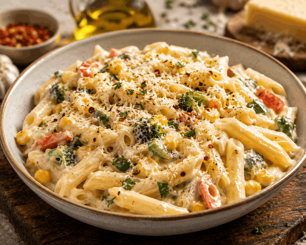 Delicious creamy white sauce pasta
